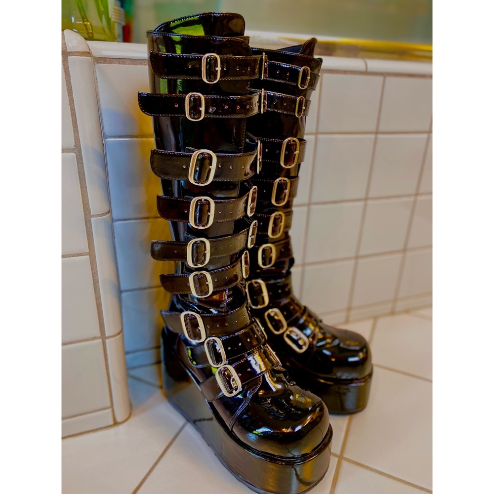 Demonia Concord 108 Platform Boots Rare Dark Cherry Patent Vegan Leather 9 Women